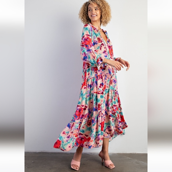 New! Easel Boho Floral Printed Maxi Dress - Picture 2 of 5
